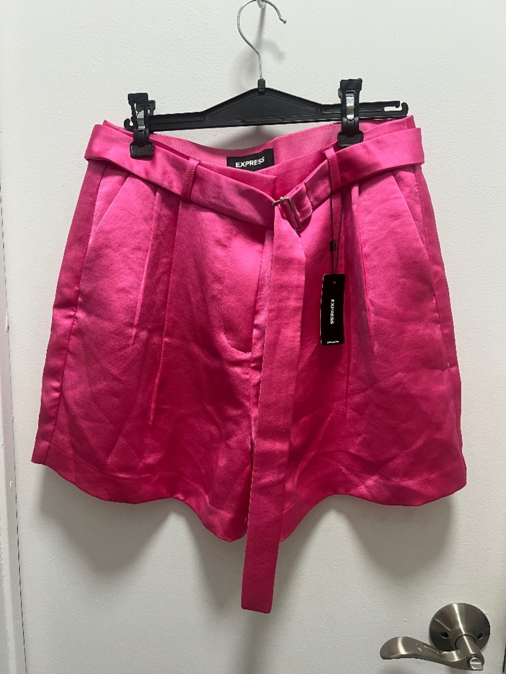 Express Hot Pink Satin Belted Shorts